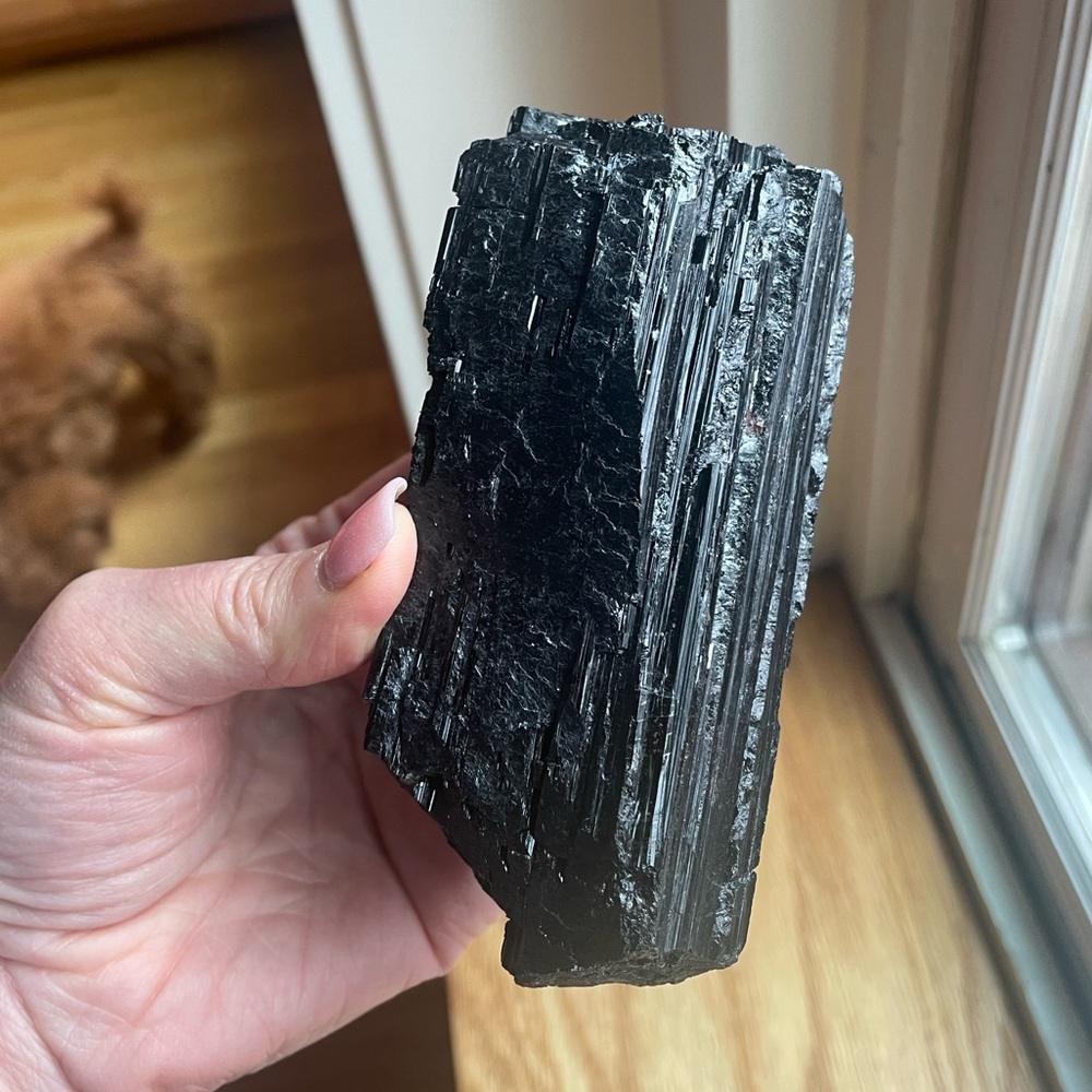 Large Black Tourmaline crystal specimen - grounding, energy cleansing crystal